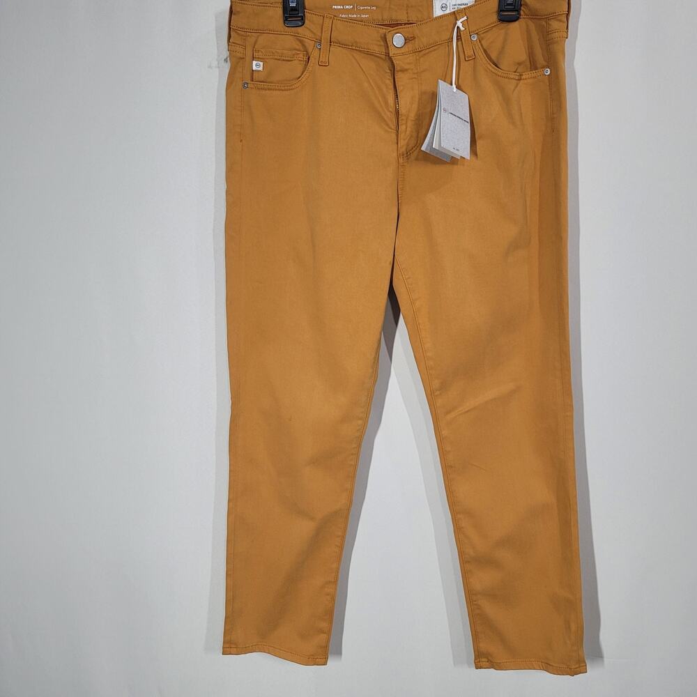 AG Jeans Prima Sateen Mid-Rise Crop Cigarette Pants Yellow Moro 32